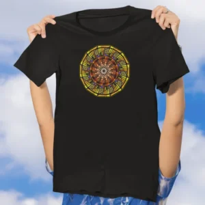 Black T-shirt, Stained-Glass Sunshine Mandala