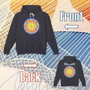Lightweight Hooded Sweatshirt, Black, Sun & Scribble Mandala