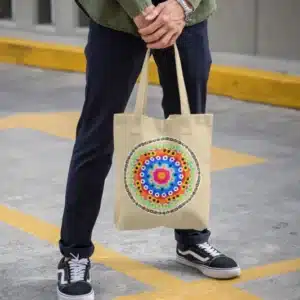 Tote Bag, Joyful Circle Mandala, Natural Color Canvas